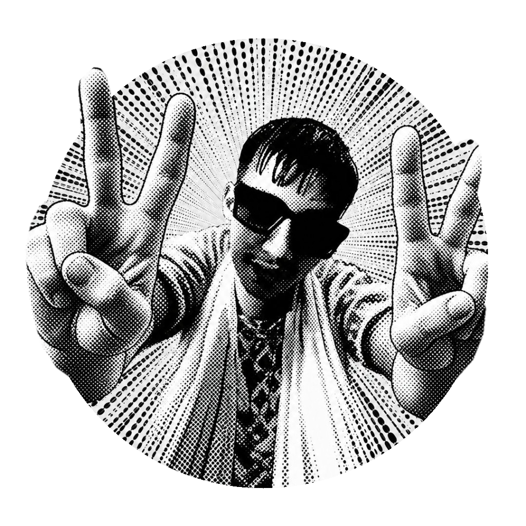 Vidhan Arora portrait illustration with peace signs and sunglasses